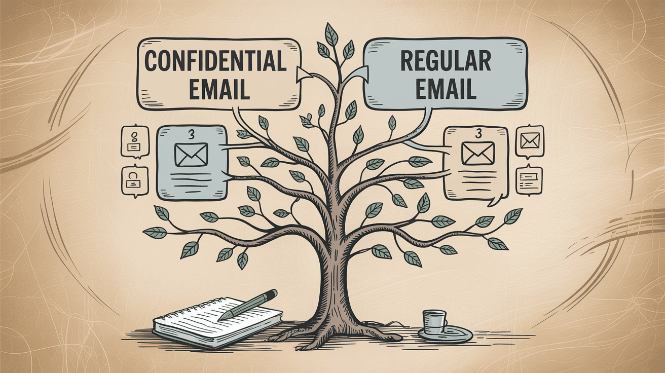 Decision tree showing when to choose confidential email vs regular email